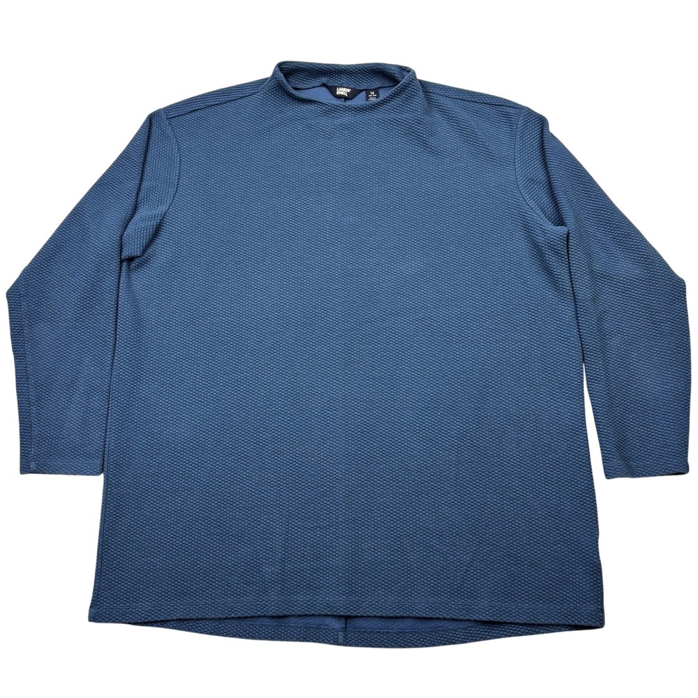 Lands End Textured Mock Neck Top Slate Blue Honeycomb Knit Womens Plus 1X 16W